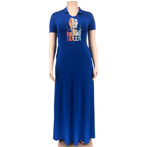 <span class=keywords><strong>Abbigliamento</strong></span> estivo da donna prodotto più venduto bavero con scritta <span class=keywords><strong>regina</strong></span> stampa Maxi abito Casual largo - Product Image 2