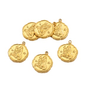 Dije del Zodiaco Chapado en <span class=keywords><strong>Oro</strong></span> <span class=keywords><strong>de</strong></span> 18K, Dije Redondo <span class=keywords><strong>con</strong></span> Signos del Zodiaco, Dije <span class=keywords><strong>de</strong></span> Disco <span class=keywords><strong>de</strong></span> Acero Inoxidable para la Fabricación <span class=keywords><strong>de</strong></span> Joyas - Product Image 4