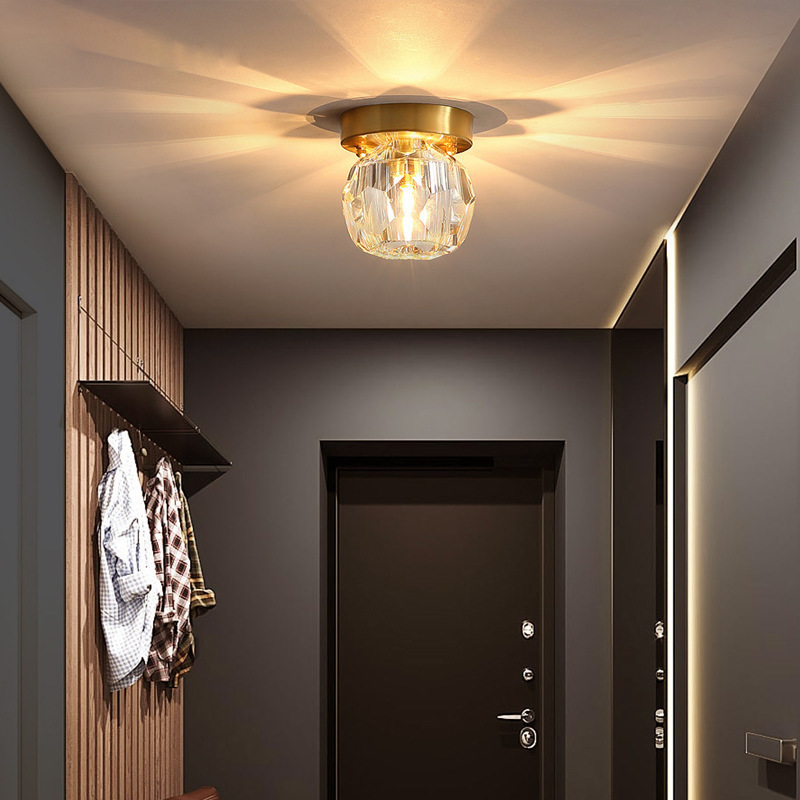 UP Lights Brass Ceiling Lamp Modern Home Corridor Aisle Glass Crystal Ceiling Light Crystal Hotel Wall Lamp