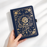 Carnet de notes personnalisé bleu marine à couverture rigide avec gaufrage à chaud doré, journal intime, cadeau avec bande élastique