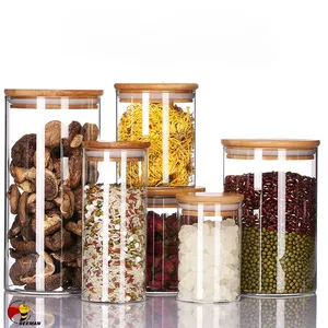 Beeman-tapa hermética de bambú para cocina, tarro acrílico de vidrio grande para almacenamiento hermético de alimentos, galletas, té