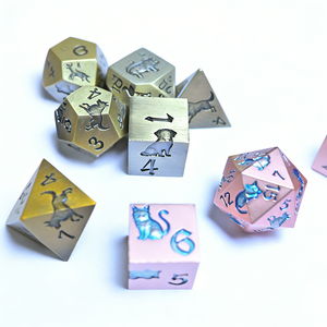 Dés à graver avec motif animal, motif chat et chien, ensemble de dés en métal, 7 pièces, dés polyédriques pour jeux de rô<span class=keywords><strong>le</strong></span>, D&D, jeux de table - Product Image 5