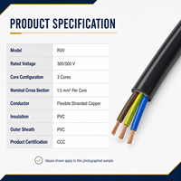 Harga Pabrik 300/500V RVV 3 Inti 1.5mm² Kabel Listrik Fleksibel PVC Multicore Tembaga Terlilit untuk Peralatan Dalam Ruangan