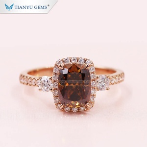 Personalizado 10K 14K 18K Oro sólido Platino Moissanite Diamante Marrón VVS Elonagetd Cojín Anillos de compromiso de boda - Product Image 4