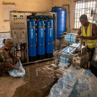 Ligne de production d'eau en sachet 1000 LPH, système de traitement d'eau par osmose inverse, machine de remplissage d'eau pure en sachet, usine commerciale pour l'Afrique de l'Ouest