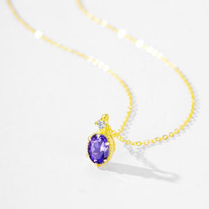 Collar con colgante ovalado de circonita violeta en plata de ley S925, versión de cobre personalizable - Regalo de aniversario para mujer - Product Image 3