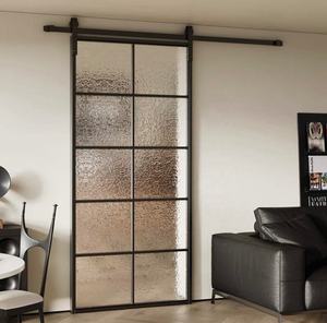 Porte de grange moderne et personnalisable en aluminium et verre pour usage commercial intérieur, salle de bain, balcon, villa, bureau, salle de conférence - Product Image 1