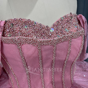 Robe de bal rose Lsmu184 pour Quinceañera, longueur ras du sol, traîne chapelle, en satin moderne et dentelle, robe de soirée Jancember - Product Image 5