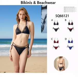 HDJ <b>Bikini</b> <b>Set</b> Plus Size Tummy Control Swimwear Women Solid Color Tie Side Halter Neckline Spandex Nylon SQ66121 - Product Image 3