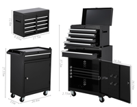 Armoire de rangement pour outils roulants à 5 tiroirs Coffre à outils Organisateur détachable Combo Crochets latéraux et doublures de tiroirs Serrure de roues