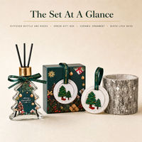 Ensemble cadeau diffuseur à bâtonnets Eno OEM Arbre de Noël, en verre transparent, parfum d'ambiance pour la maison, ornement en céramique, base en bouleau, décoration de fêtes