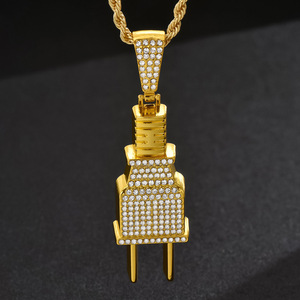 European American Fashion Men's Hip-Hop Trendy Necklace Unique Power <strong>Plug</strong> Pendant Butterfly Shape New Exaggerated Cuban <strong>Chain</strong> - Product Image 3