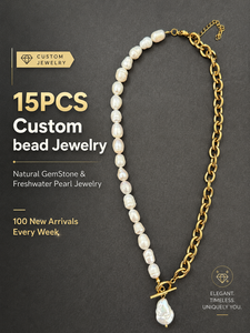 Collana Girocollo Personalizzata con Perle Barocche d'Acqua Dolce in Acciaio Inossidabile Placcato Oro e Pietre Naturali, Basso MOQ, per Brand di Boutique - Product Image 1
