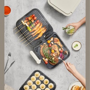Plancha eléctrica Midea de 28 cm con calentamiento de doble cara, color albaricoque, antiadherente, para cocinar en casa. - Product Image 2