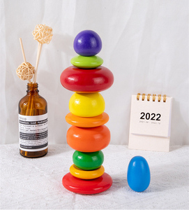 Hölzerne Regenbogen farbe Stein kiesel Bausteine Stapels pielzeug - Product Image 4
