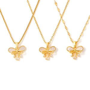 フレンチタッセルウォーターシェルダブルボウ銅ペンダントネックレス妖精スタイルデザイン18Kリアルゴールドクラビクルチェーンチタン蝶 - Product Image 1