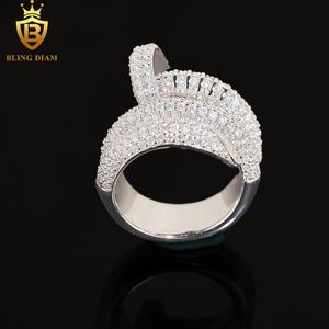 Блингаим, Ювелирное кольцо, 925, серебряное, VVS Moissanite, полностью бриллиантовое, в стиле хип-хоп, мужские Изогнутые кольца для ногтей - Product Image 5