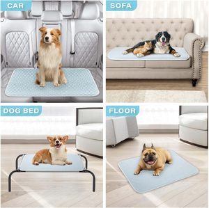 Almohadilla de refrigeración portátil para mascotas GEL <span class=keywords><strong>KING</strong></span>, alfombrilla de Gel refrigerante azul, superficie de seda helada para cama de perro interior/exterior, incluye almacenamiento - Product Image 4