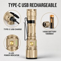Lampe torche d'extérieur 1100 lumens, rechargeable par Type C, en alliage d'aluminium magnétique, double faisceau (spot et large), torche d'urgence