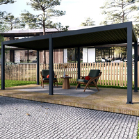 Gazebo de jardin à toit rigide avec finition anthracite thermolaquée et auvent à lames motorisées pour une utilisation en extérieur dans les jardins et cours toute l'année