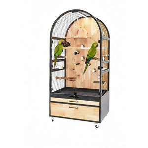 Maison de luxe moderne pour perroquets à usage domestique – <span class=keywords><strong>Cage</strong></span> spacieuse de style villa en fer et bois durable, avec verre transparent anti-éclaboussures et design peu encombrant - Product Image 1