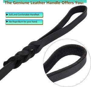 Heavy Duty Pet Walking Training <b>Leads</b> Brown Braided <b>Strong</b> Real Leather <b>Dog</b> Leash - Product Image 4