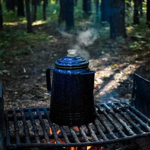 Customized Outdoors Speckled Color Stainless Steel Enamel Percolator Coffee Pot With Glass Grip Outdoors Percolator Coffee Pot