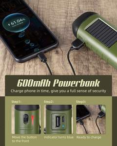 Hand Crank Solar Dynamo Flashlight <b>Rechargeable</b> Output Emergency <b>LED</b> Mini Keychain Snap Clip Backpack Flashlight Outdoor Camping - Product Image 2