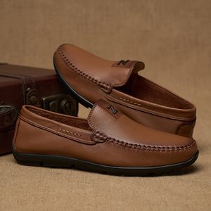 Mocassins blancs pour hommes, bout rond, en cuir véritable, à enfiler, semelle souple en caoutchouc, toutes saisons, chaussures décontractées de conduite - Product Image 3