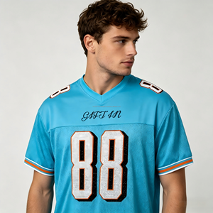 T-shirt en jersey à mailles personnalisé de style streetwear, imprimé de strass, cristal scintillant, col en V, coupe régulière, broderie de maillot de football 3D - Product Image 3