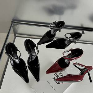 Sandalias de Tacón Alto con Punta en Pico, Estilo Europeo y Americano, Primavera/Verano 2024, Diseño Simple y Moderno, Color Sólido - Product Image 1