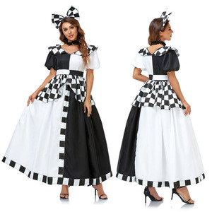 Alta calidad Alice's Adventures In Wonderland Cosplay blanco y negro a cuadros Mickey vestido Halloween Mujer - Product Image 1
