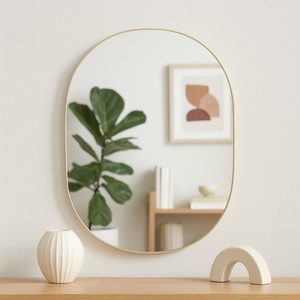 <span class=keywords><strong>Specchio</strong></span> da Parete Moderno Fatto a Mano <span class=keywords><strong>con</strong></span> <span class=keywords><strong>Cornice</strong></span> in Metallo Dorato e Angoli Arrotondati, Forma Ovale, Design Art Déco - Product Image 1
