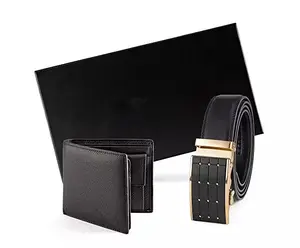 Factory Custom Christmas Automatic Belts with Wallet Gift Set Metal Buckle Design Genuine Leather Belts For Men