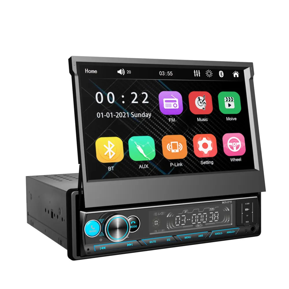 7 Inch Autoradio Fm/Am Rds Dsp Audio Auto Monitor 1din Auto Mp3 Speler Single Din Mp5 Intrekbare Video