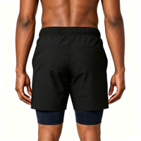 Pantalones Cortos Deportivos para Hombre, OEM ODM, Spandex, Nailon, Poliéster, 240GSM, 2 en 1, Reversibles, con Cierre Falso, Diseño de Parches, Secado Rápido, Resistentes al Viento, Ecológicos, para Gimnasio y Entrenamiento
