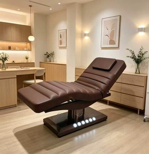Cama Facial Eléctrica Moderna de PVC con Base Dorada Curva para Salón de Belleza, Estética, Spa y Masajes, Cama de Lujo para Pestañas - Product Image 4