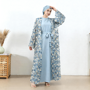 <span class=keywords><strong>2025</strong></span> thiết kế mới nhất Dubai sang trọng ren hoa abaya phù hợp với bán buôn Chất lượng cao đơn giản mở Cardigan abaya phù hợp với - Product Image 1