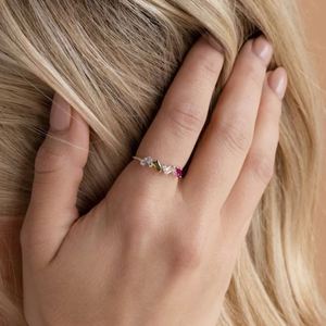 Bague en zircone rectangulaire ronde colorée délicate pour femmes Bijoux en acier inoxydable plaqué or 18 carats Bagues en gros sans ternissement - Product Image 3