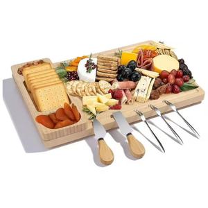 Bamboo cheese tray, sushi/Japanese food tray with knife, household <b>wooden</b> cutting board/<b>slicing</b> board, cooked food assembly - Product Image 5