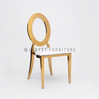 Chaise de mariage ronde à dossier en O dorée, durable, empilable, pour location d'événements de luxe