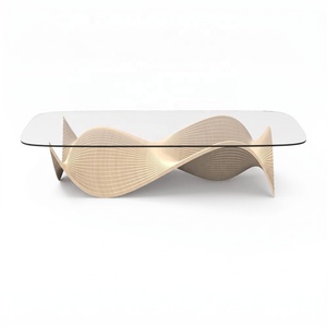 Table basse contemporaine en bois avec plateau en verre trempé, meubles de salon modernes faits à la main - Product Image 2