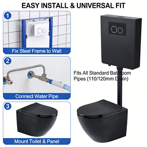 Système de support de réservoir mural dissimulé en céramique noire avec siège à fermeture douce pour cuvette allongée. - Product Image 5