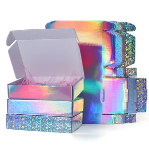 Customized Cosmetic Packaging Boxes Holographic Mailer Shipping Corrugated Paper Box