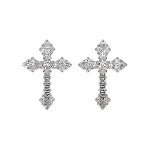 Pendientes de Cruz Vsmundce, Plata 925, Cristal, Engaste de Cristales de Imitación, Joyería Religiosa Cristiana Unisex - Product Image 1