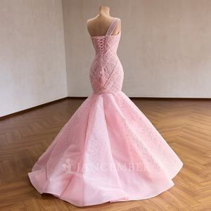 Vestido de Noche Jancember Rsm261057, Color Rosa Bebé, Estilo Sirena, con Lentejuelas y Pliegues, Corsé Cruzado, Tul en Capas - Product Image 2