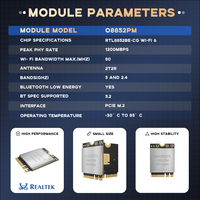 Solución de Bajo Costo, Módulo Wifi Realtek RTL8852BE IEEE802.11a/b/g/n/ac/ax 2.4G/5G 80MHz 2T2R Pcie Wifi para Altavoz/TPV/Proyector