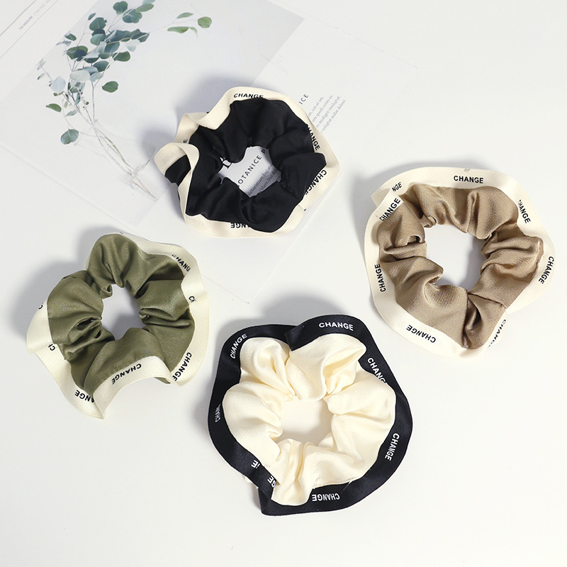 Nuevo diseñador inspirado Scrunchies satén francés seda negro blanco ancho diadema cuerdas lazos para el cabello letras elásticas accesorios para el cabello