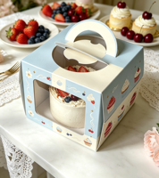 Boîte à gâteau rigide écologique portable avec fenêtre transparente, gaufrage personnalisé de dessins animés, logo quadricolore, emballage alimentaire, boîte à dessert