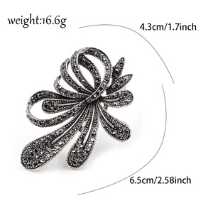 Broches vintage antiques en strass noirs en forme de fleur pour femmes, élégantes et exquises, accessoires de bijoux pour vêtements - Product Image 3